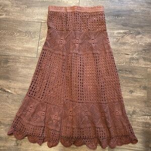 Boston Proper Hand Crocheted Boho Skirt in Cognac Size Small NWT